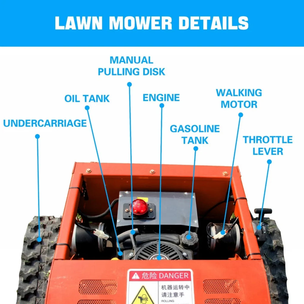 Machpro 300 lb 9 HP Orange Remote Control Lawn, Mower Manganese Steel Blade, Adjustable Cutting Height, Speed, All-Terrain Cordless Grass Cutter