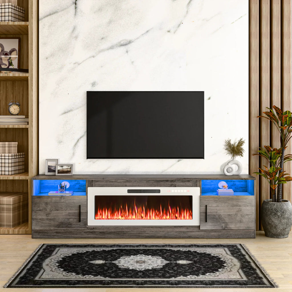 Waleaf Fireplace TV Stand with 36" Electric Fireplace up to 80" Tvs, Modern Wood Media TV Console with Highlight Cabinet, White