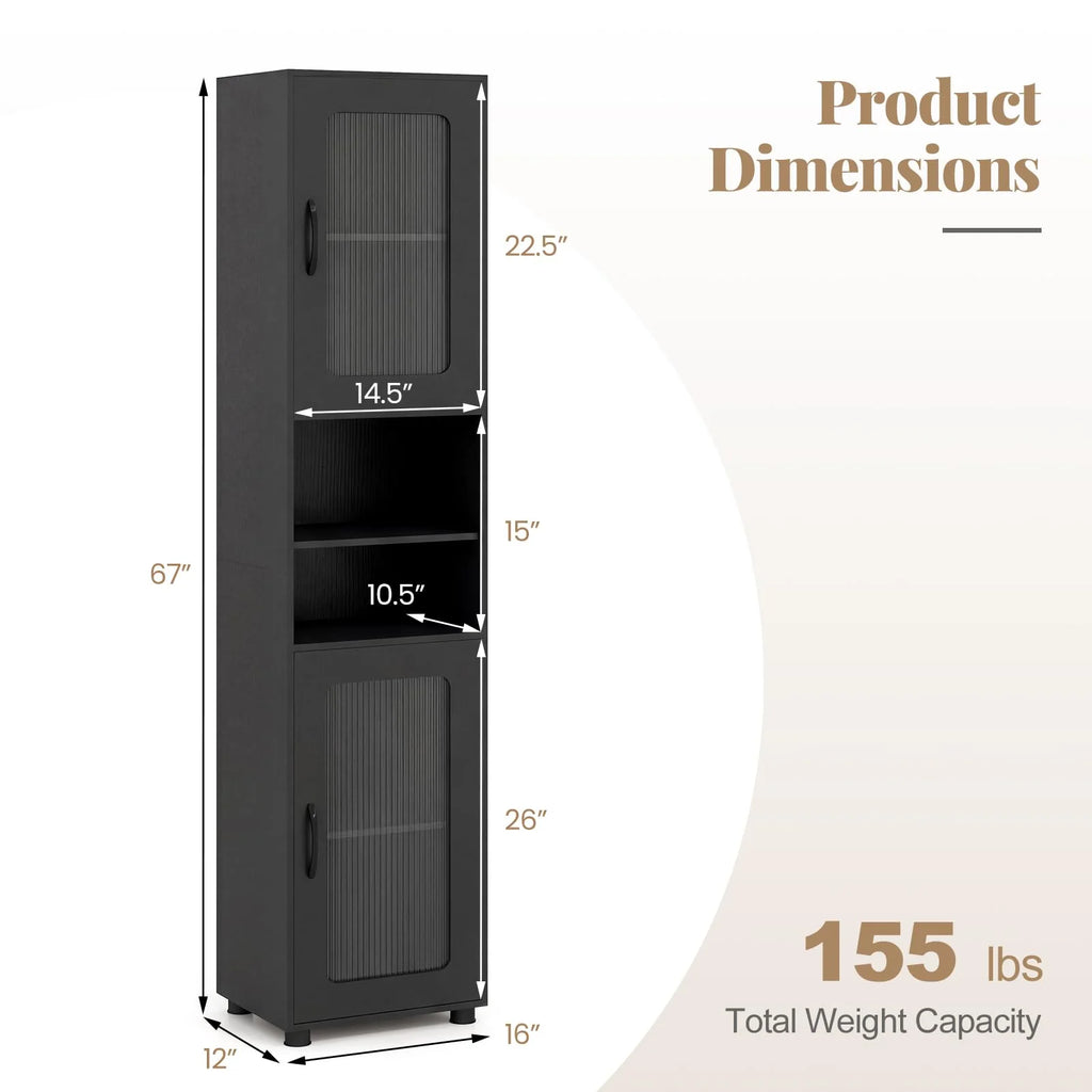 Tangkula 67” Tall Bathroom Cabinet Adjustable Open Shelf Space-Saving Modern Corner Tower