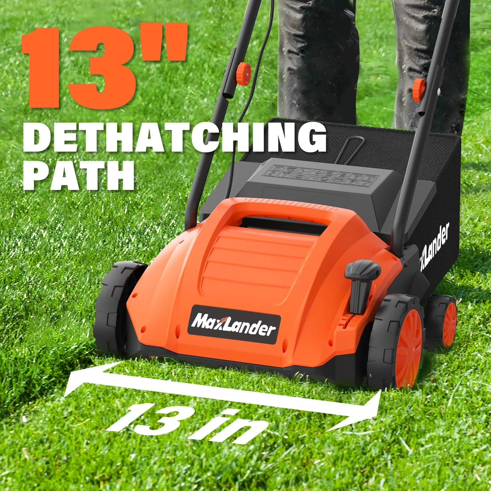 MAXLANDER Electric Dethatcher and Scarifier, 13 12amp 2 - in - 1 Lawn Dethatcher with 4 - Position Depth Adjustment, 30 L Removable Collection Bag, Airboost Technology Increases Lawn Health