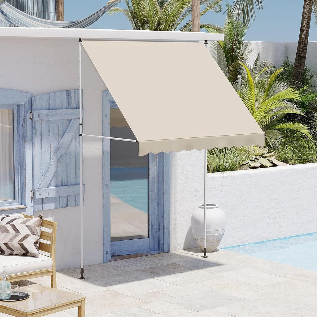 AECOJOY Manual Retractable Awning, 78" Non-Screw Outdoor Patio Awning, Beige