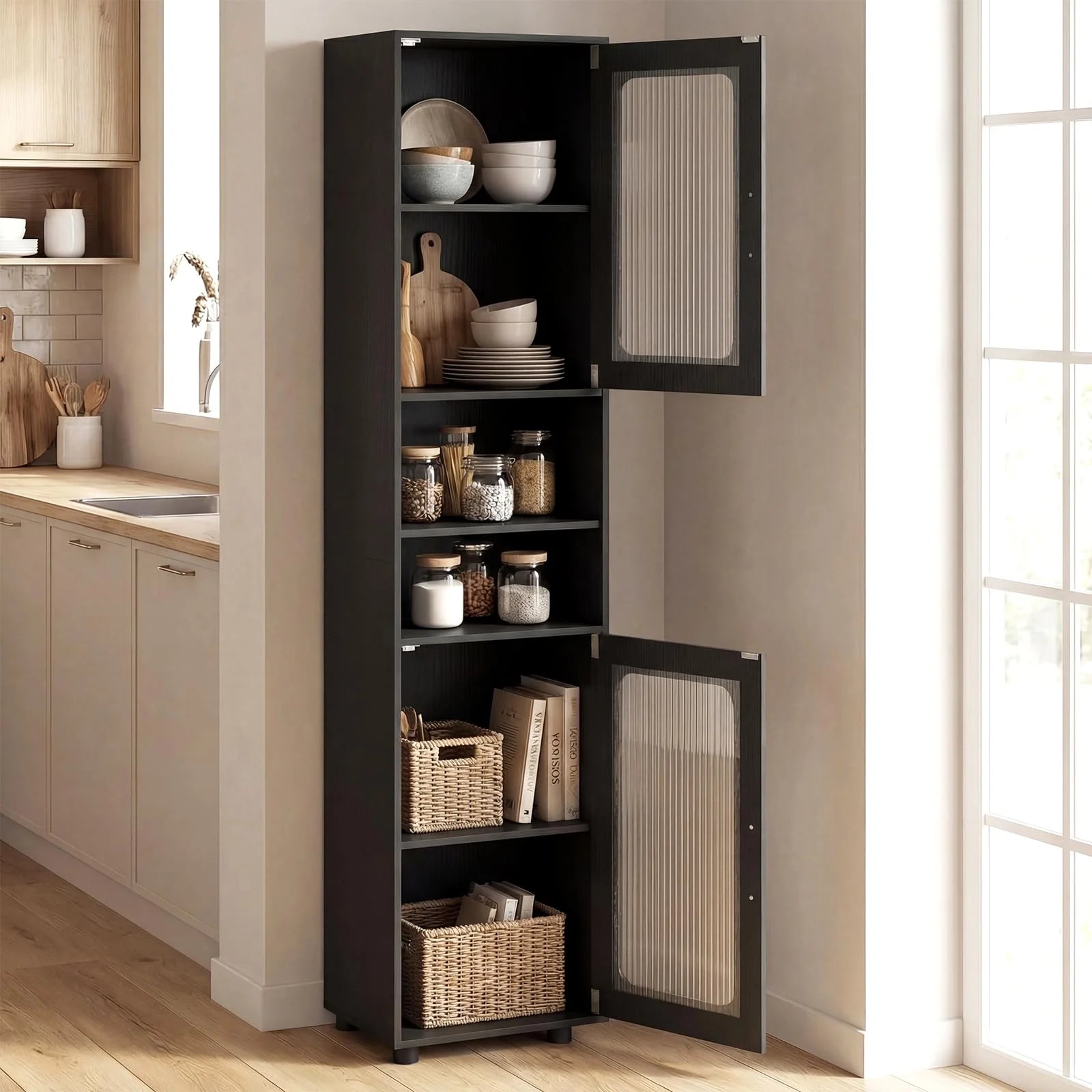 Tangkula 67” Tall Bathroom Cabinet Adjustable Open Shelf Space-Saving Modern Corner Tower