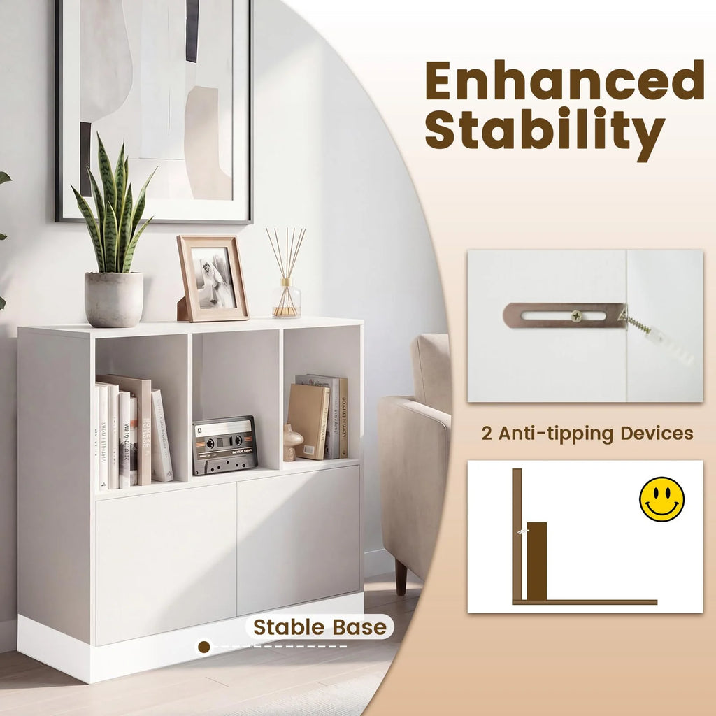 Tangkula 3-Cube Bookcase with Cabinet for Study Home Office Living Room