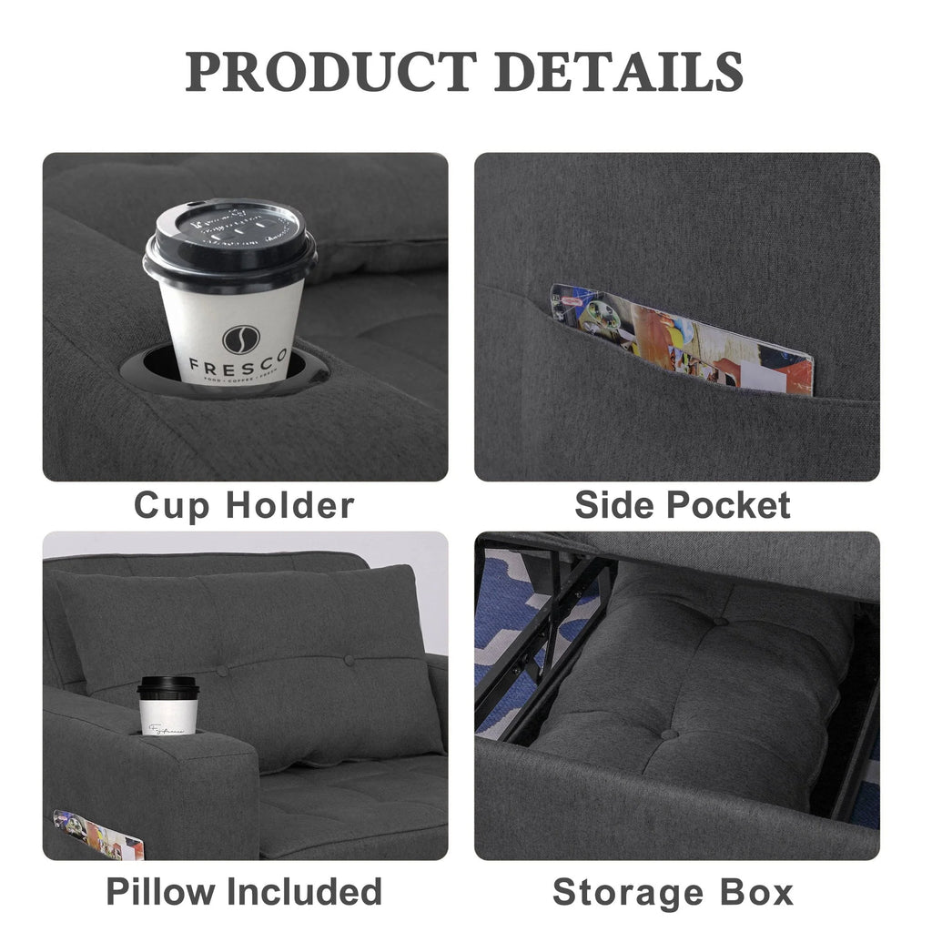 DURASPACE 3 in 1 Convertible Sleeper Chair Bed with Usb Port, Linen Pull Out Chair Indoor, Dark Gray