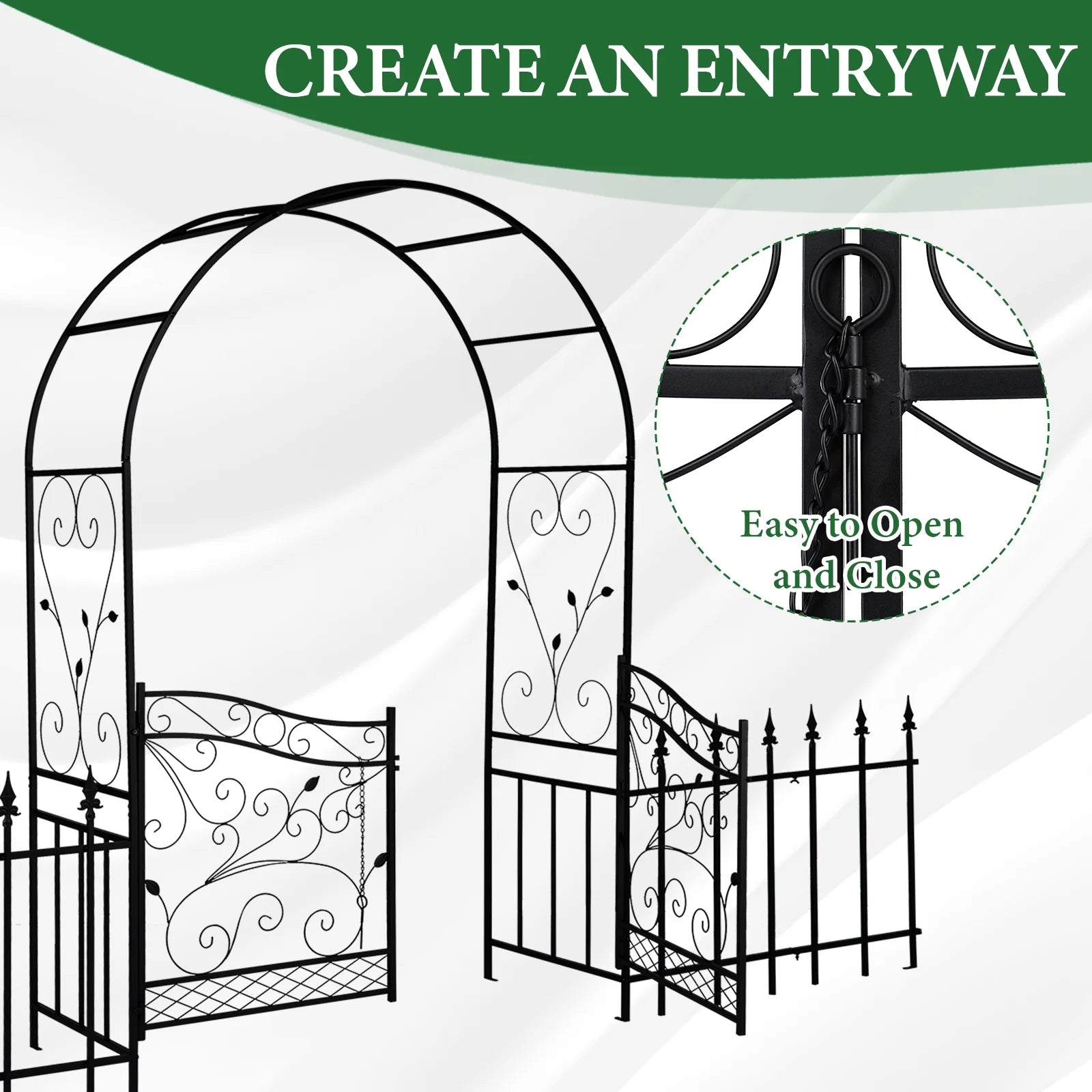 Ktaxon Garden Arch, Iron Arch for Climbing Plants, 7.2 FT Garden Arch with Seat Weather - Resistant, Black