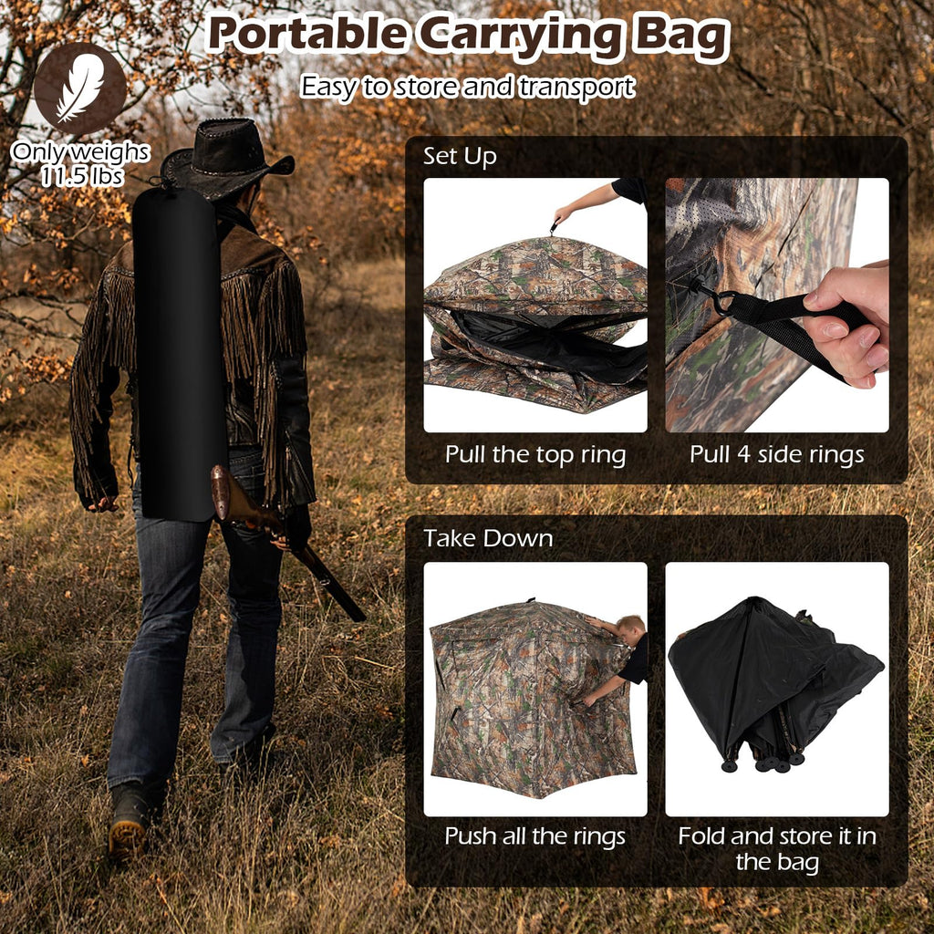 Tangkula 2-3 Person Pop-Up Deer Blind with Resilient Oxford Fabric & Silent Magnetic Door