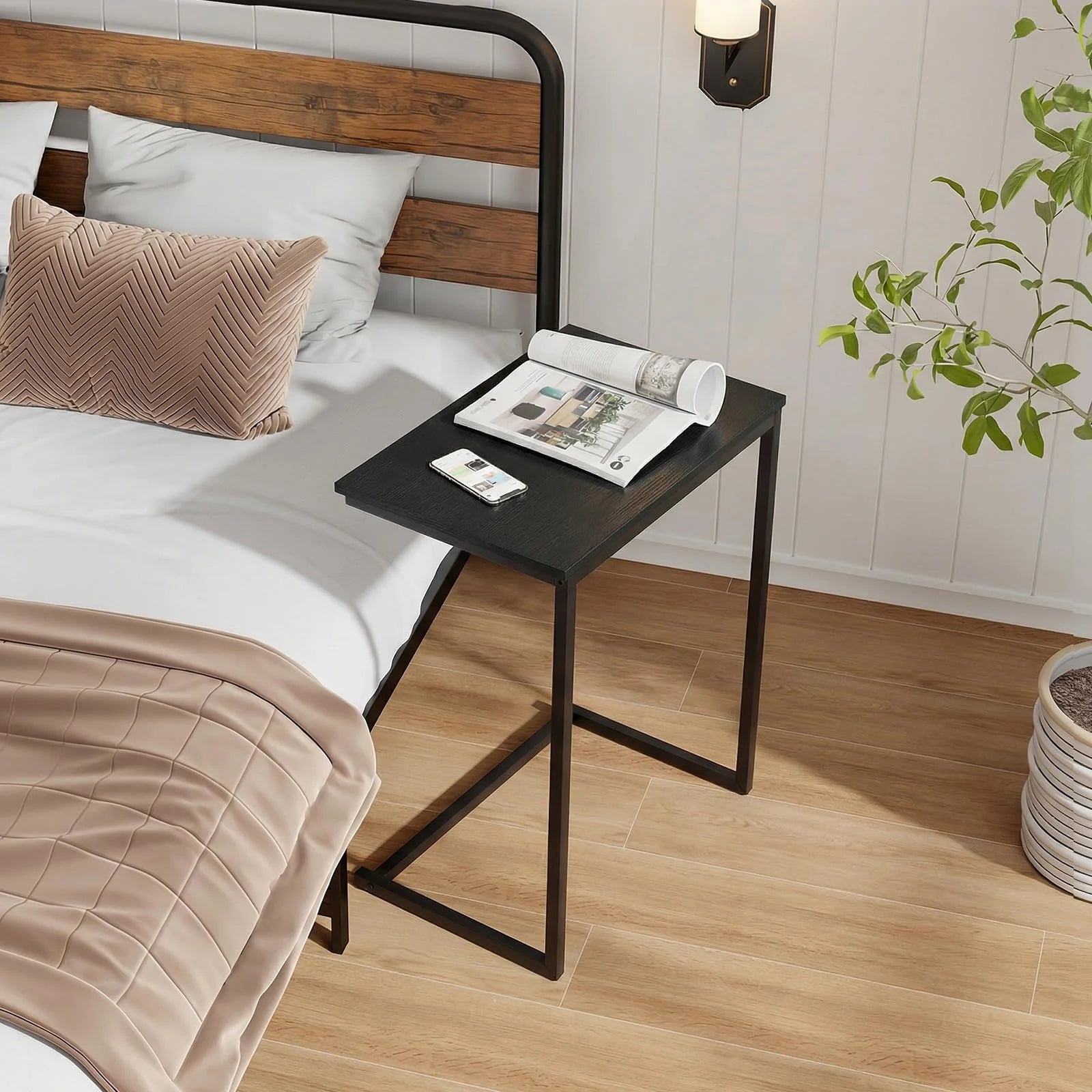 Tangkula 26.5" C-Shaped End Table for Bed