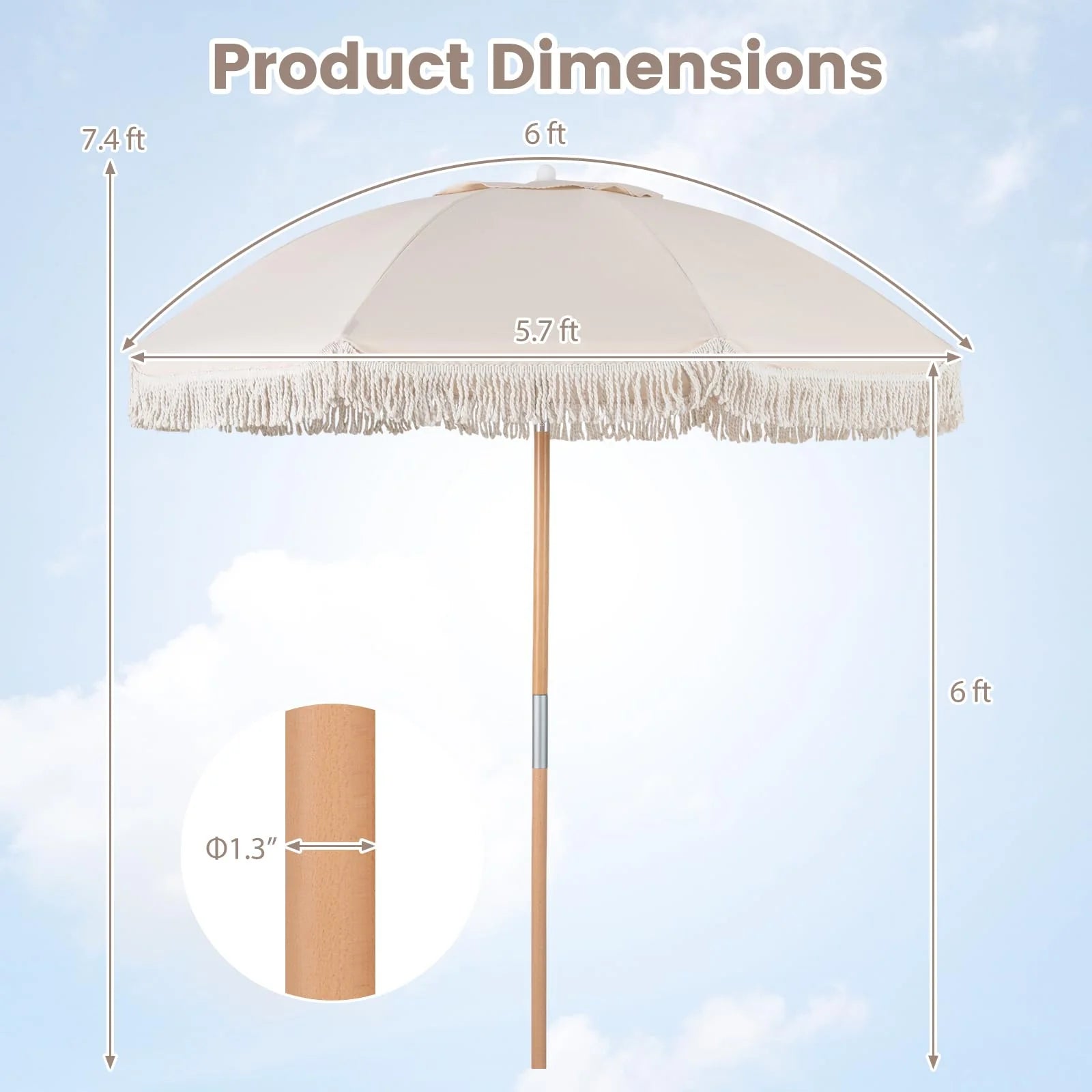 Tangkula 6 FT Tassel Market Table Umbrella with Push Button Tilt
