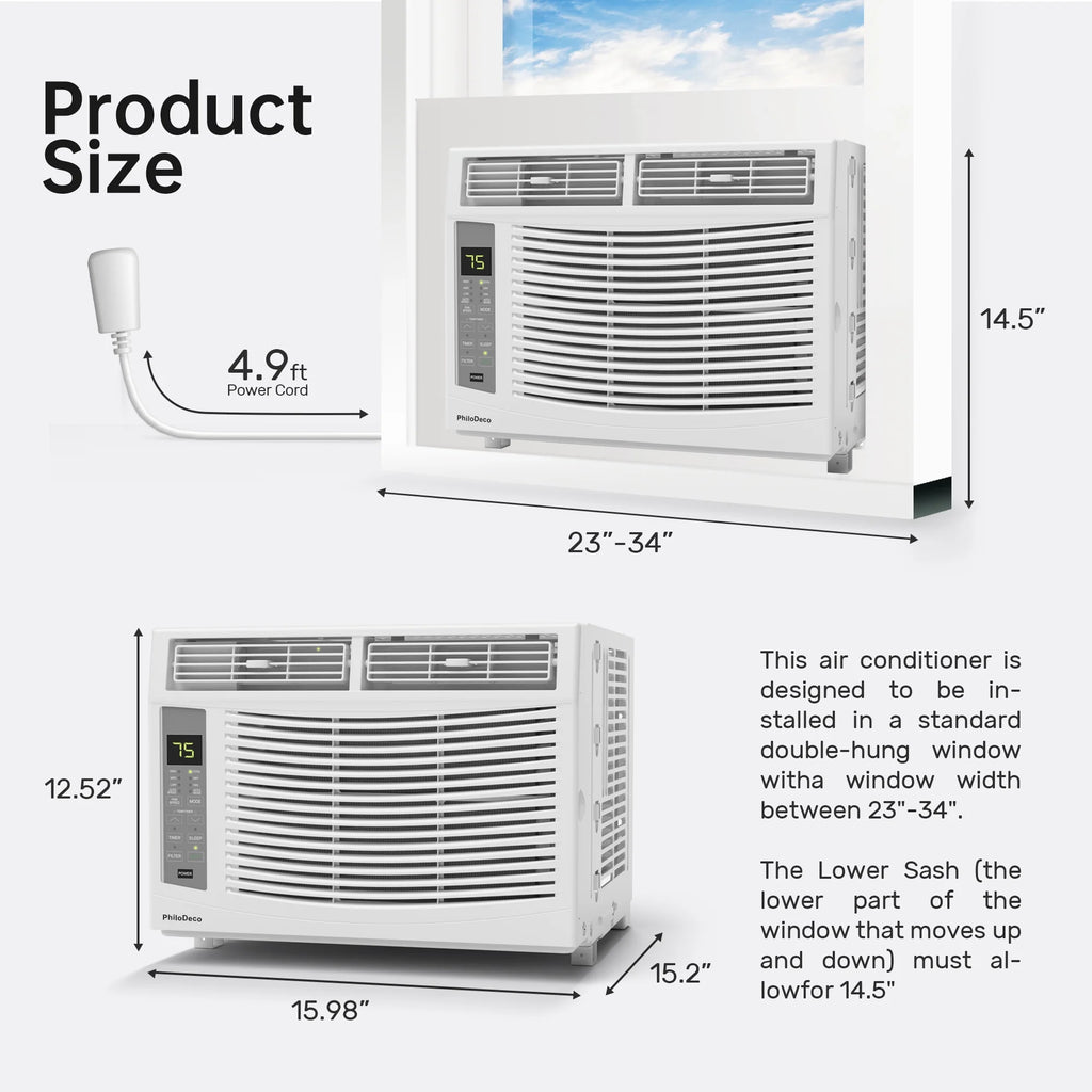 Window Air Conditioner 6000 BTU Cool to 250 Sq Ft Intelligent, LED, Remote Control, Easy to Clean Filter Screen, Can Be Used As a Dehumidifier/Fan, Operates Quietly, and Is Energy - Saving