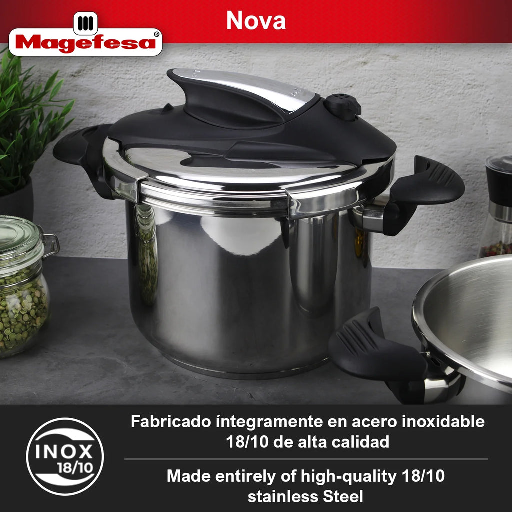 Magefesa Nova 4.2 Qt Stovetop Pressure Cooker �?fast Cooking, Easy Locking, 18/10 Stainless Steel, Induction Compatible, 5 Safety Features, 11.6 PSI