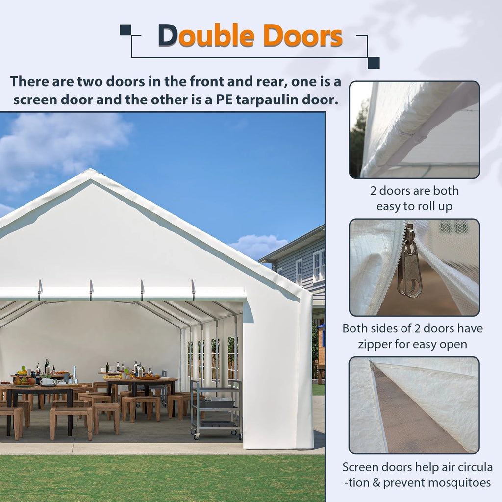 20x40 FT Heavy-Duty Party Tent with 3 Storage Bags - Large Waterproof Wedding Event Shelter for Removable Sidewalls & Zipper Door - Outdoor Commercial Tent for Parties Carport Camping BBQ Garden