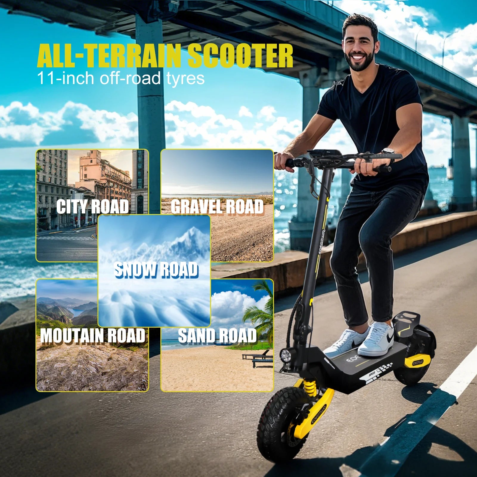 Off Road Electric Scooter for Adults, 1200W Motor Fast E Scooter, up to 28MPH Top Speed & 20miles Long Range, 11" Off - Road Tires, 330 lb MAX Load, Foldable