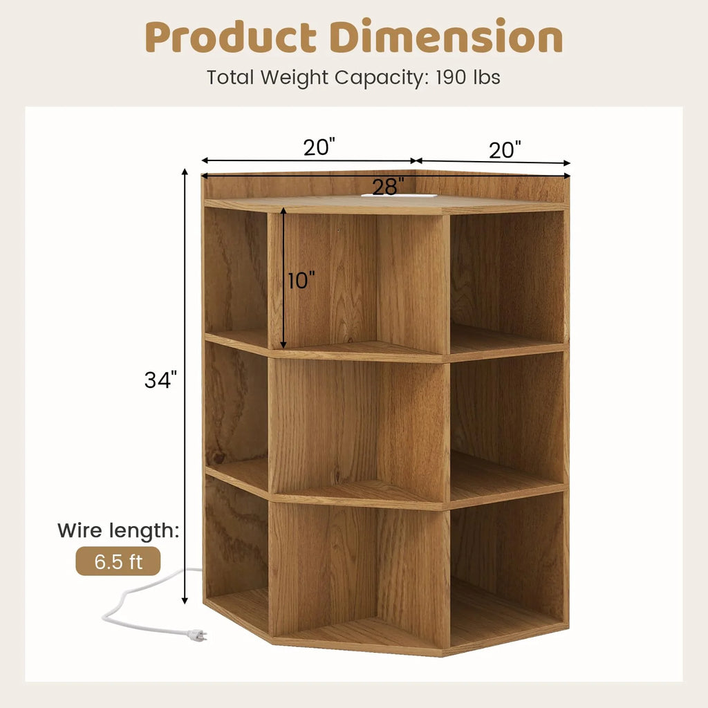 Tangkula 9 Cube Corner Bookshelf with Charging Station