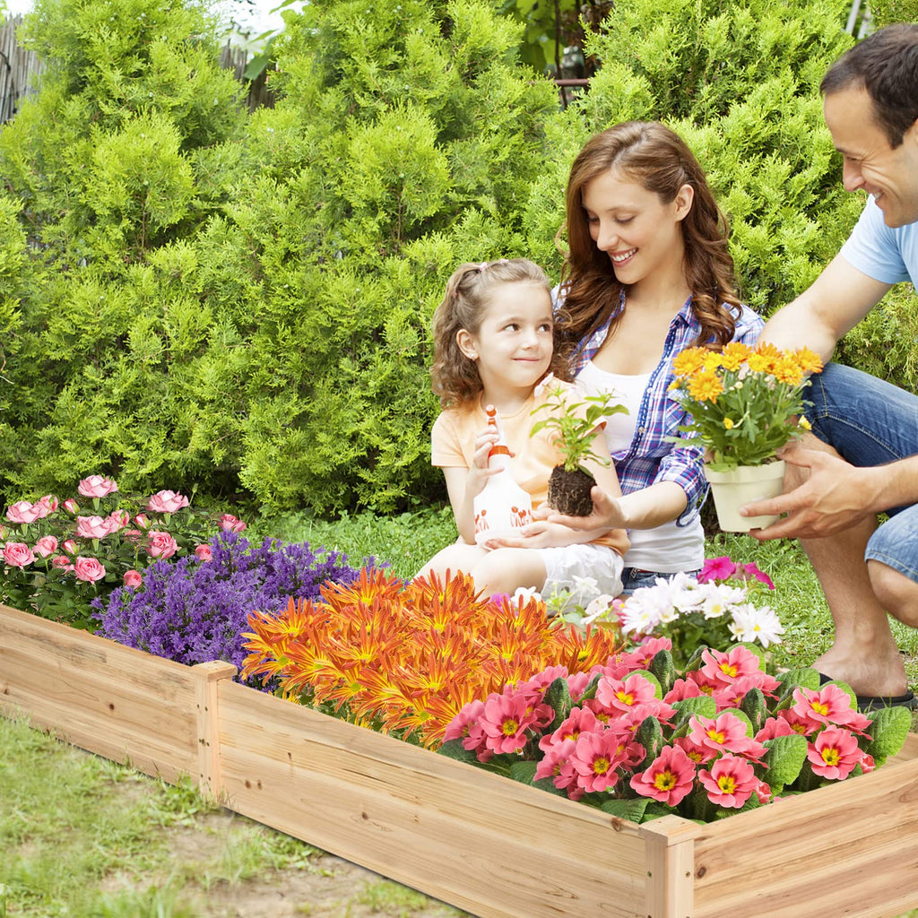 Natural Raised Garden Bed Elevated Planter Box with Open Bottom, 97”L x 25.5”W x 10”H Wooden Growing Bed for Garden Patio Yard