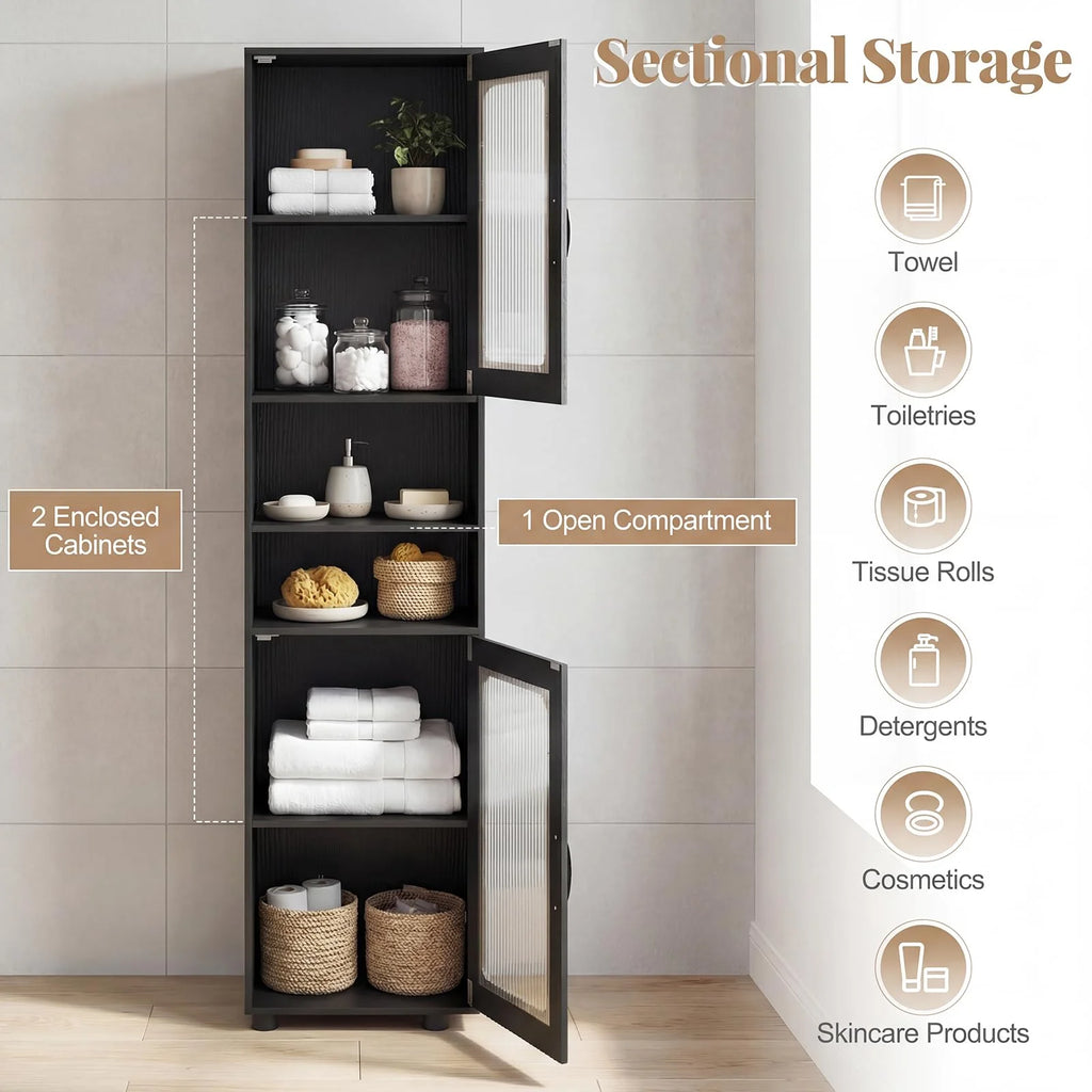 Tangkula 67” Tall Bathroom Cabinet Adjustable Open Shelf Space-Saving Modern Corner Tower