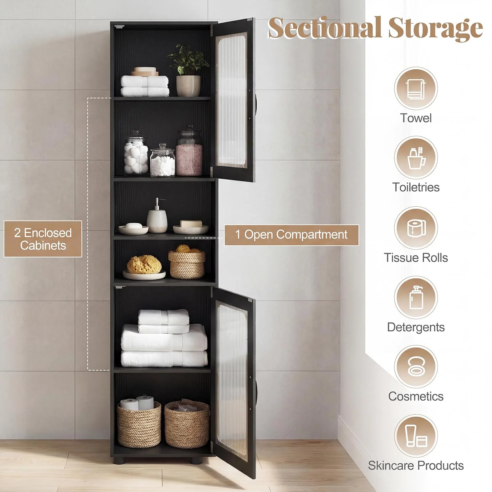 Tangkula 67” Tall Bathroom Cabinet Adjustable Open Shelf Space-Saving Modern Corner Tower