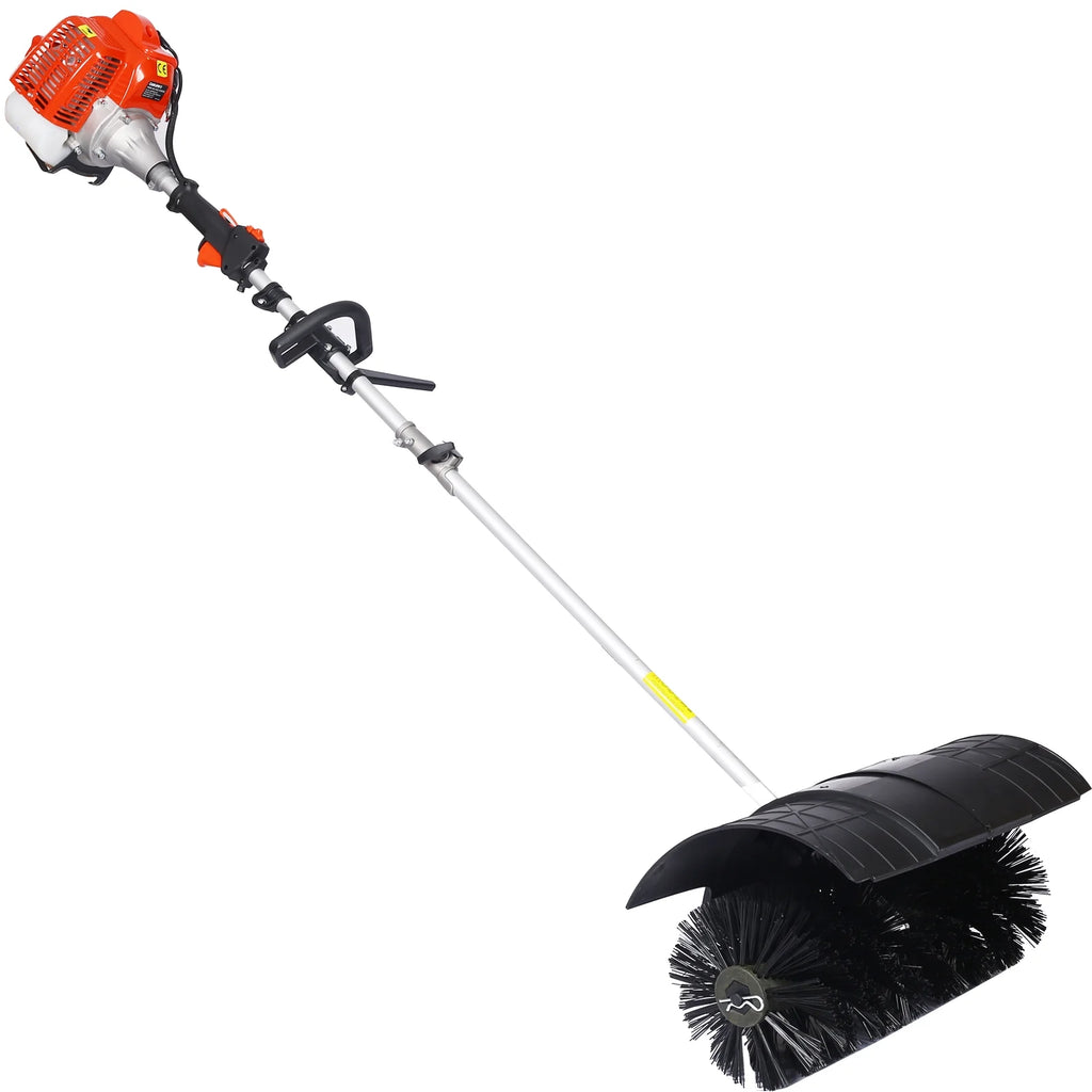 Power Snow Sweeper Brush Machine, 52cc Gasoline Walk - Behind Power Broom for Artificial Lawn Dirt Debris, 24" X 9" Brush, EPA Approved