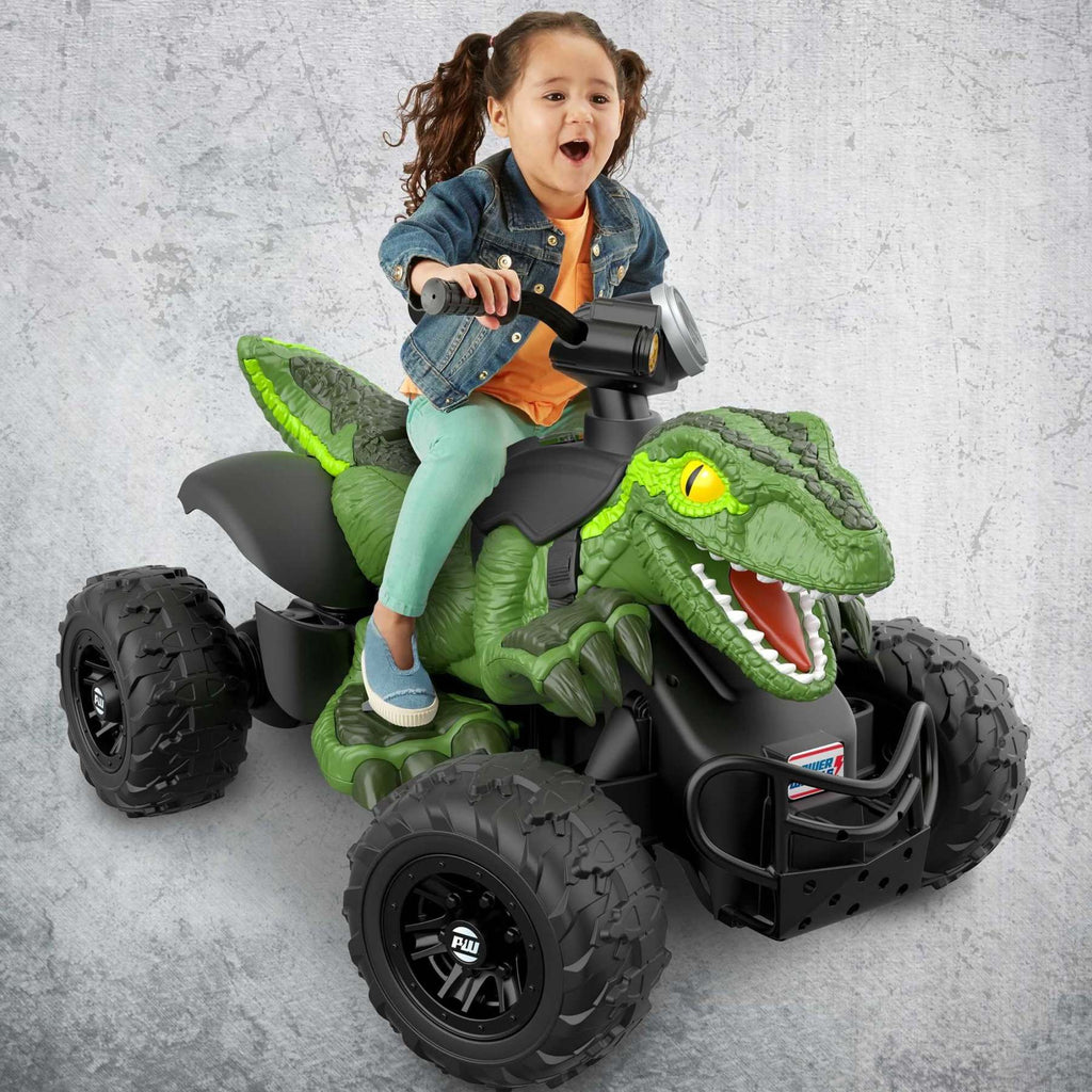 Fisher-Price Power Wheels Jurassic World Dino Racer Ride-On ATV, 6 MPH Green Dinosaur Toy