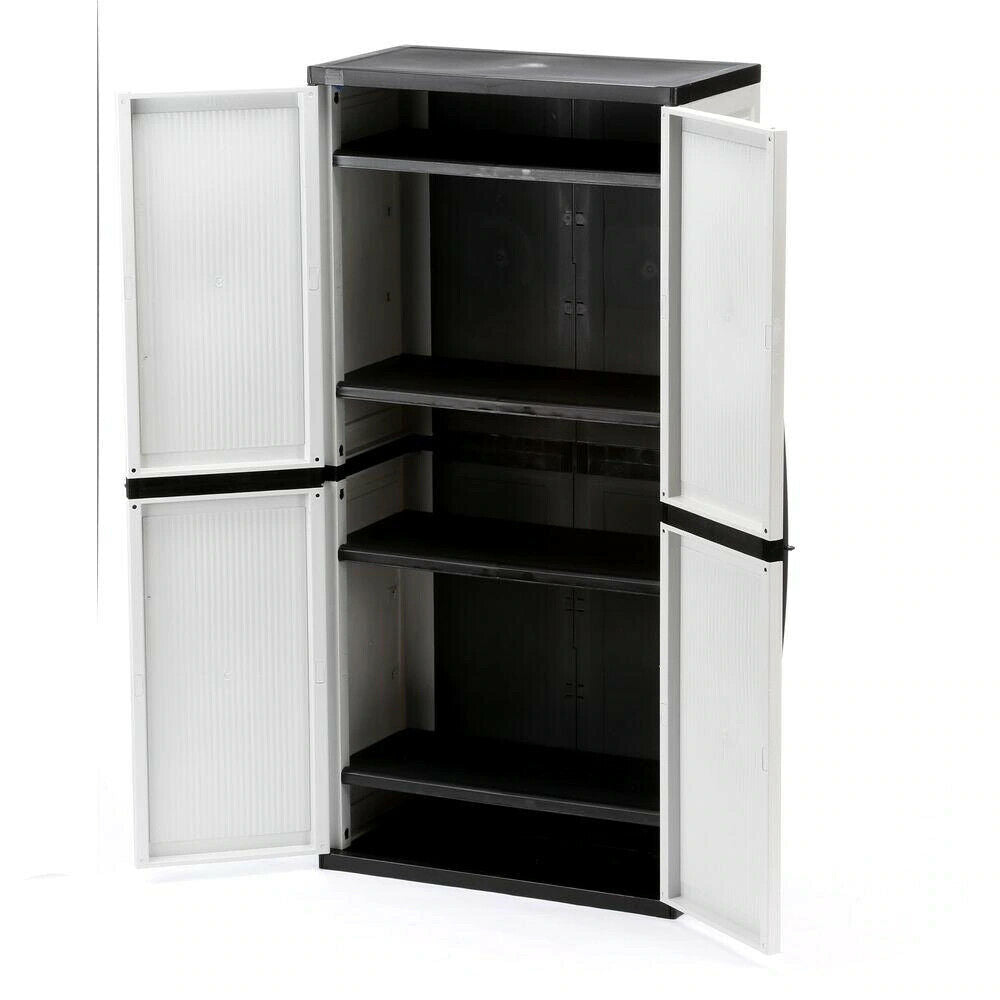 HDX Gray Plastic Freestanding Garage Cabinet with Adjustable Shelves & Lockable Doors, 35"W x 71"H x 18"D