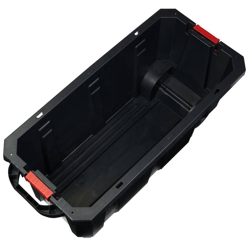 Husky 45 Gal. Heavy Duty Stackable Storage Tote with Wheels, Lockable Black Base & Red Lid