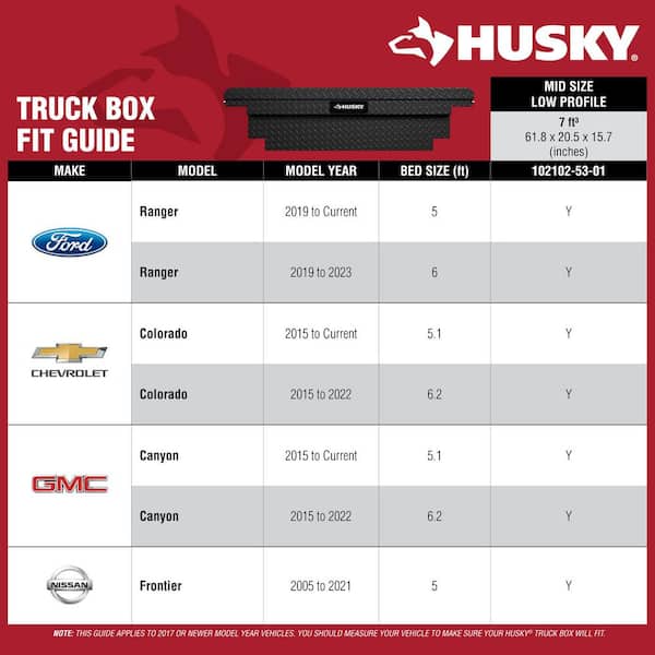 Husky Low Profile Black Aluminum Truck Tool Box for Mid-Size Trucks