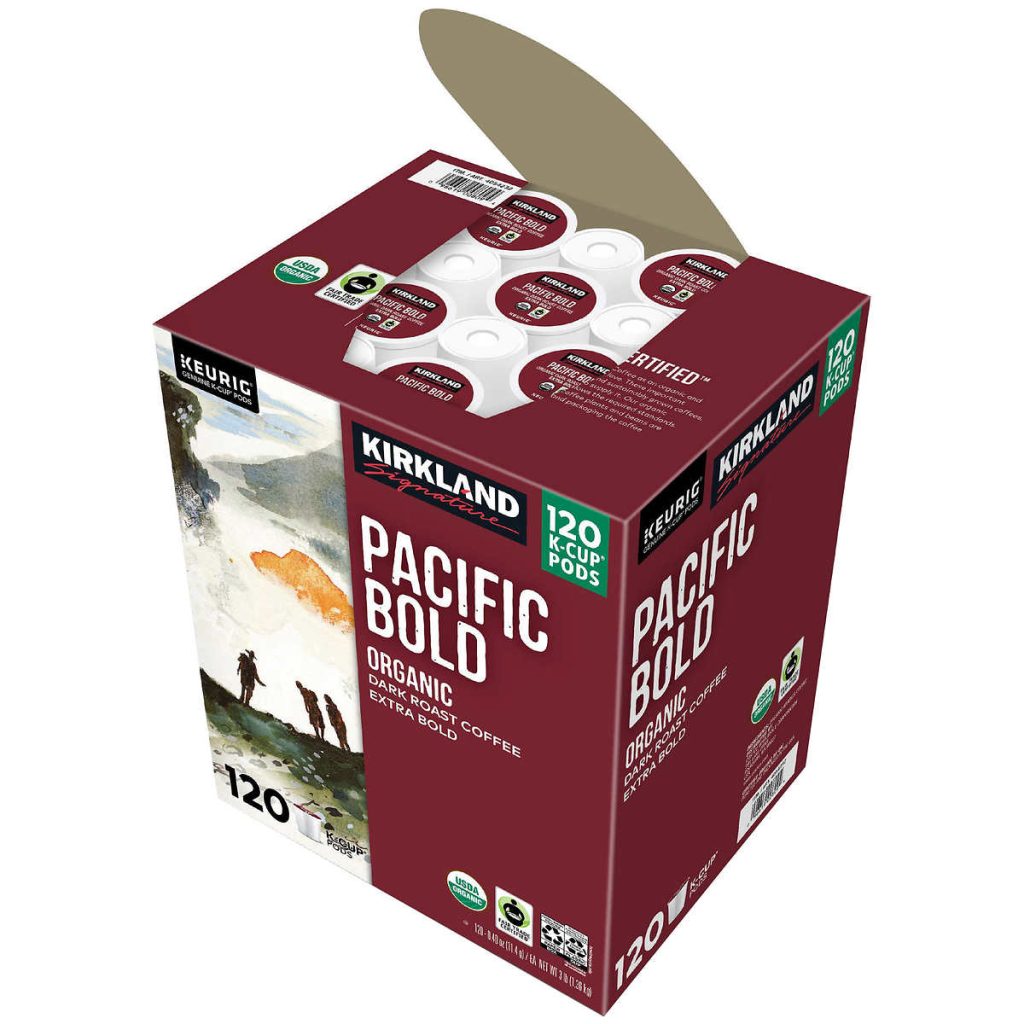 Kirkland Signature Organic Pacific Bold Dark Roast Coffee K-Cup Pods, 120-Count