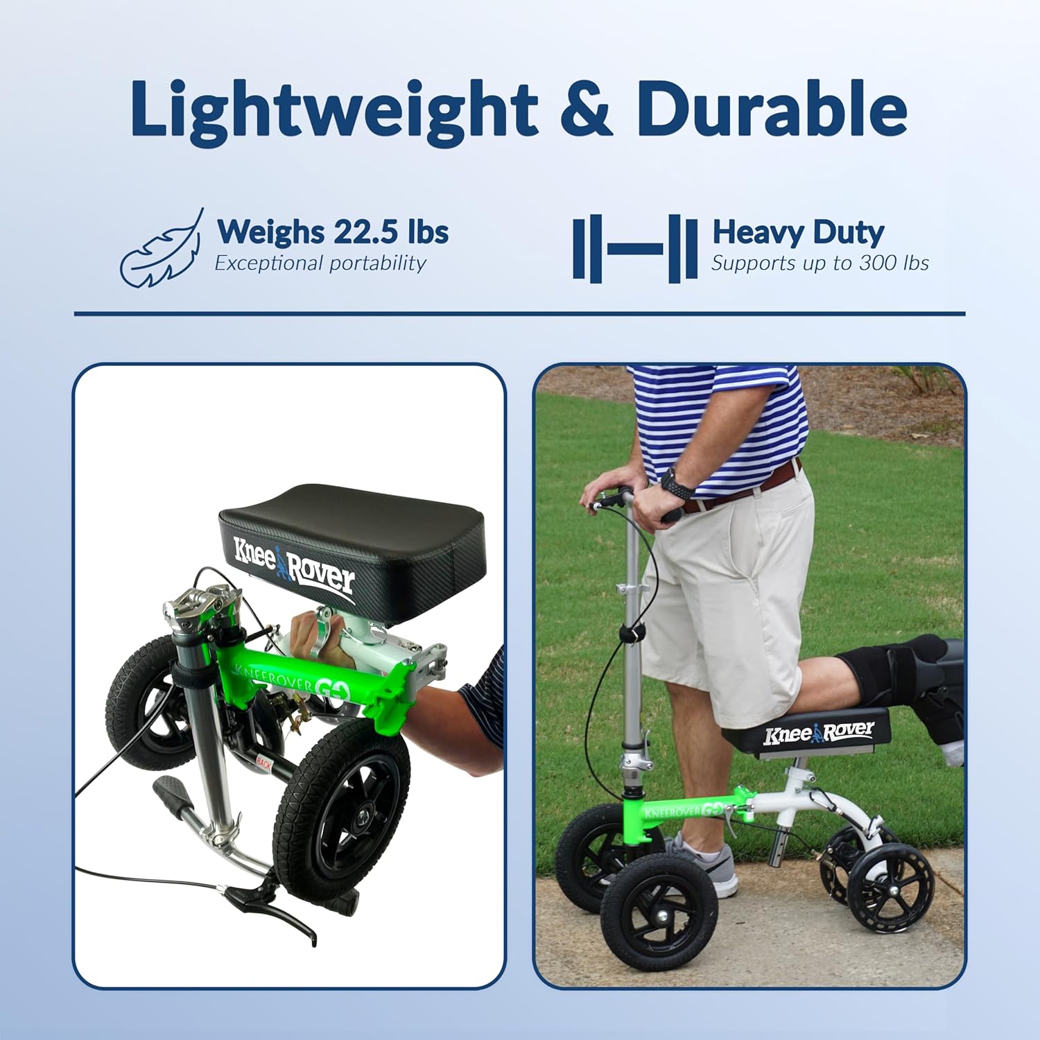 KneeRover GO HYBRID All Terrain Compact Knee Scooter for Adults - Race Car Green, Adjustable, Heavy Duty, Ideal for Foot Injuries and Recovery