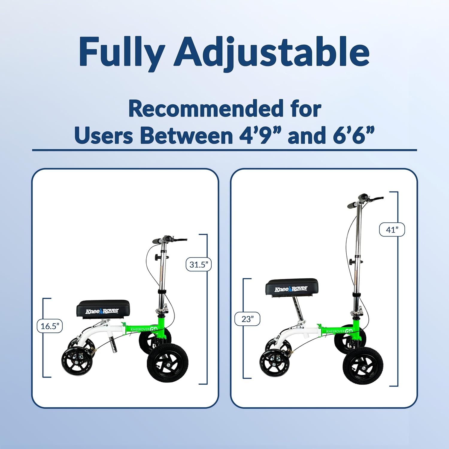 KneeRover GO HYBRID All Terrain Compact Knee Scooter for Adults - Race Car Green, Adjustable, Heavy Duty, Ideal for Foot Injuries and Recovery