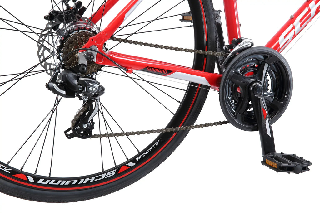 Schwinn Kempo Men's Hybrid Bike, 21-Speed, 700c, Aluminum Frame, Red