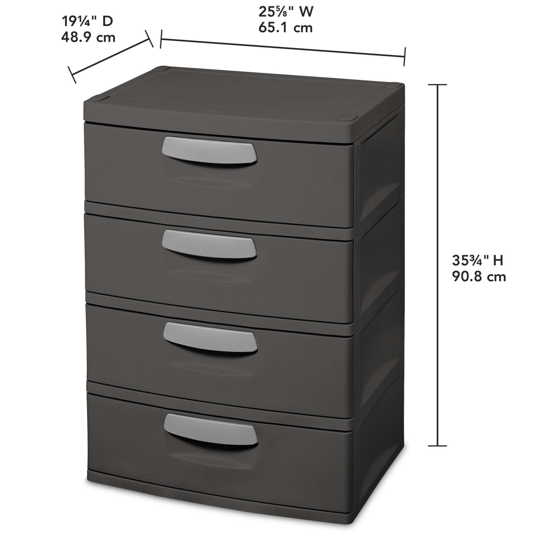Sterilite Heavy-Duty 4 Drawer Plastic Storage Unit, Flat Gray, BPA-Free