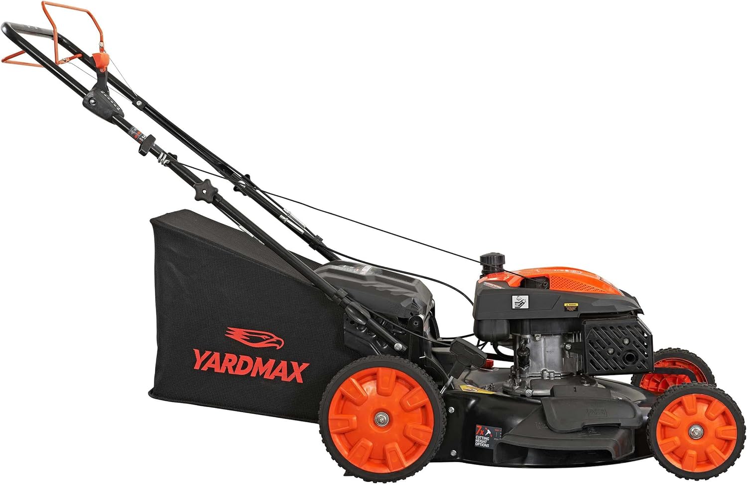 YARDMAX 22" Gas Self-Propelled Lawn Mower, 201cc, 6-Speed CVT, High Wheel RWD, 3-in-1, Black
